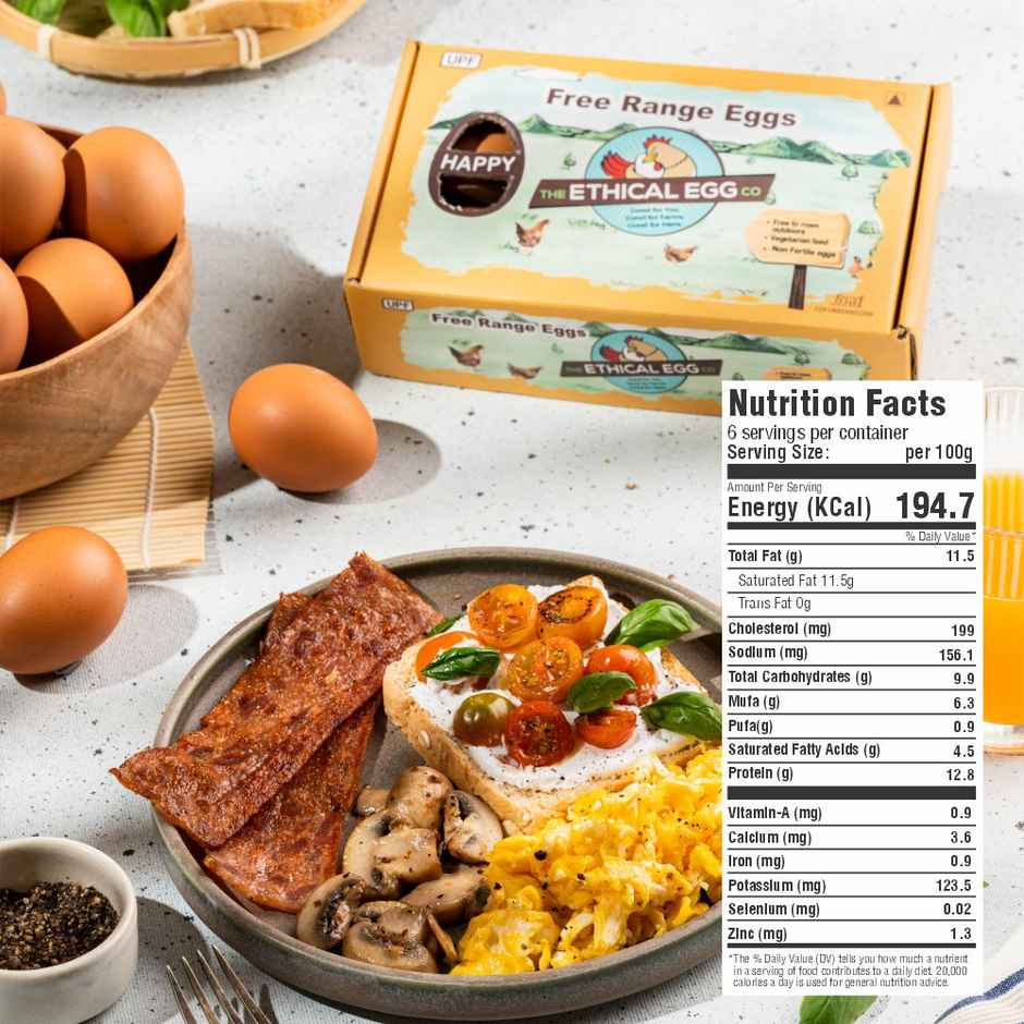 The Ethical Eggs Co. Free Range Eggs, 12 Pieces - Free to roam outdoors, Veg Feed, Non-fertile