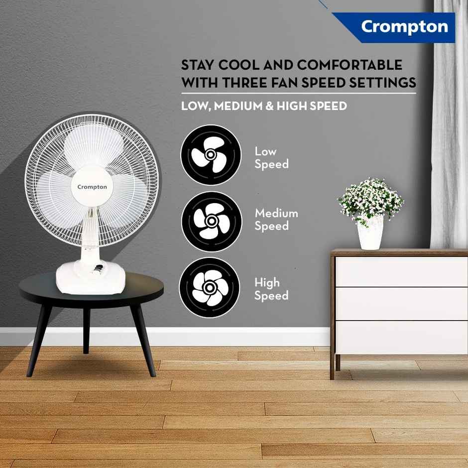 Crompton High Flo Waveplus Table Fan, 400mm, Kd White