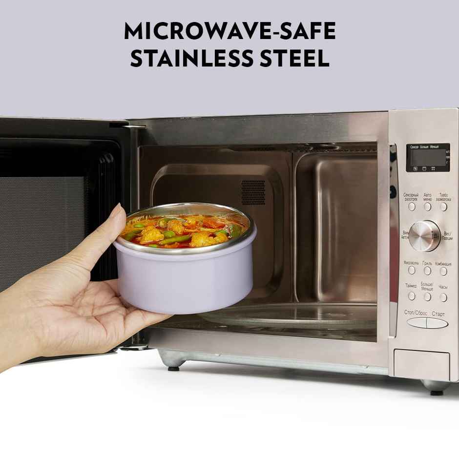 Borosil Glory Lavender Stainless Steel Lunchbox, 3pcs Set (280ml x 2 + 460ml x 1) + 1Bottle