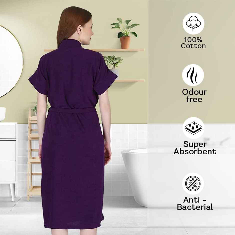 Kuber Industries Bathrobe for Women | Micro Terry Cotton | Soft & Absorbent | Purple