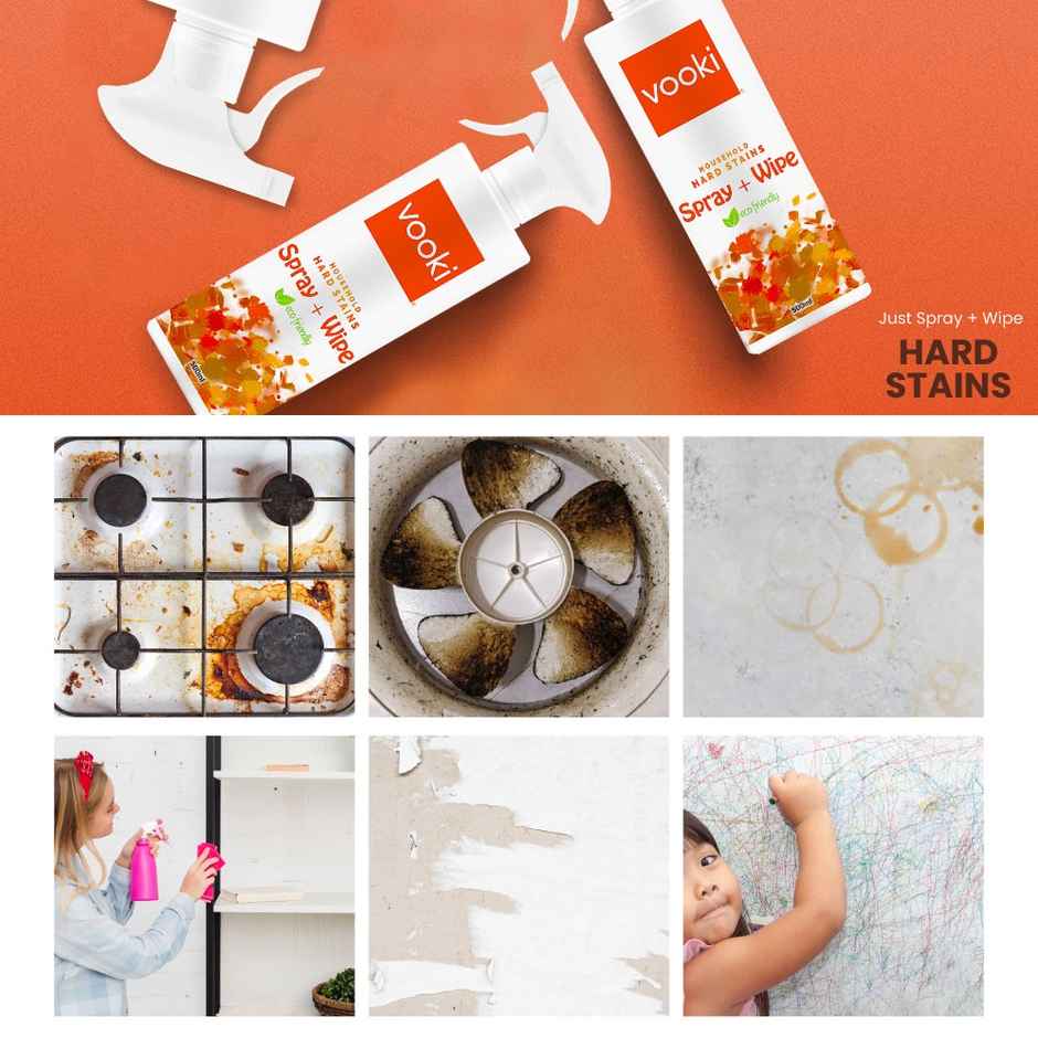 Vooki Hard Stains Spray Wipe (500ml) & Vooki Limescale Remover Descaler (500ml) Combo
