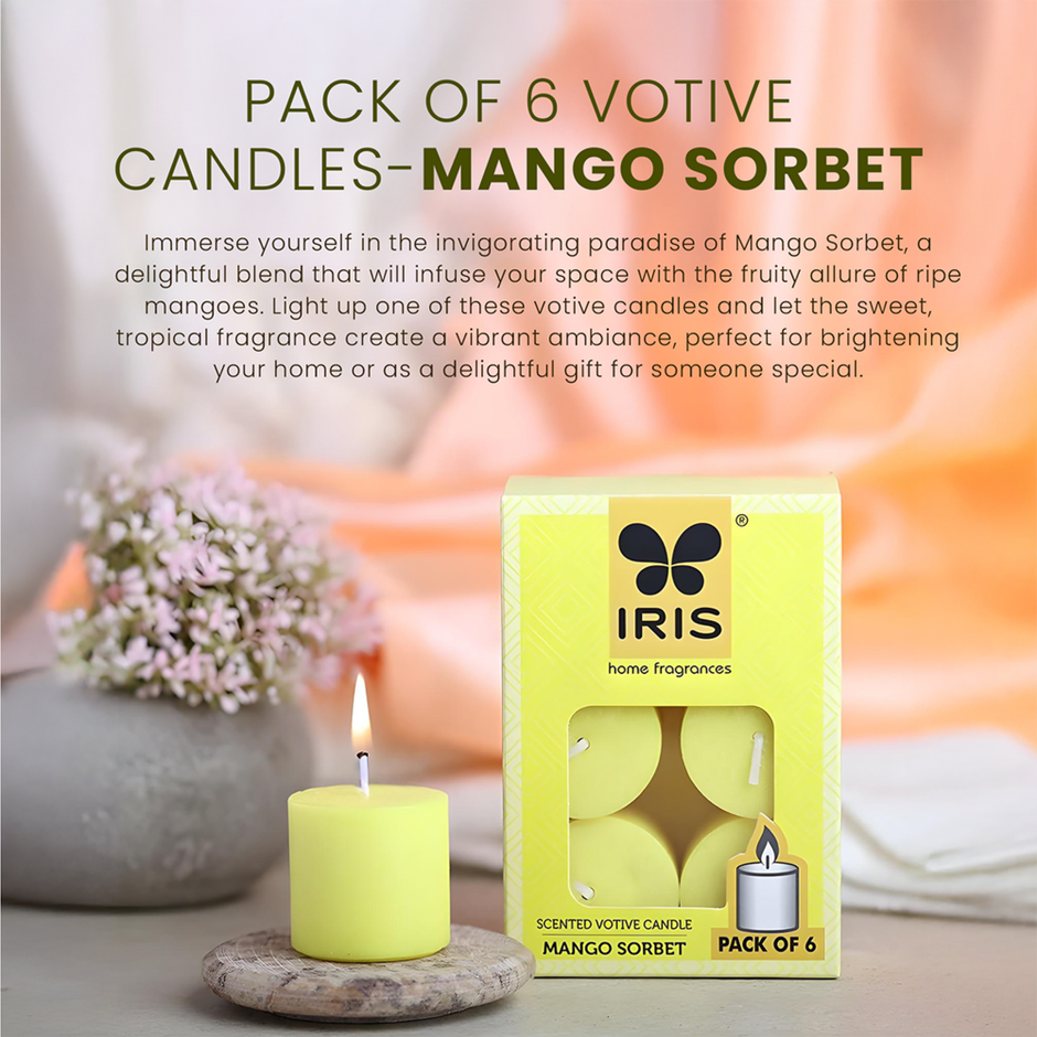 Scented Votive Candles Refills | Mango Sorbet | Pack of 6 | IRIS
