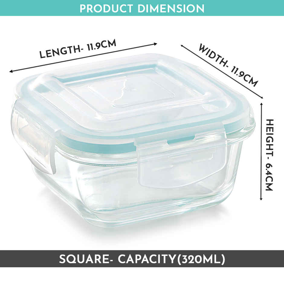 Magnus Vivid 320 ml Square Green Borosilicate Glass Container with Fixed Lock 320 ml
