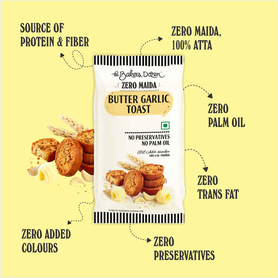The Baker's Dozen Zero Maida Butter Garlic Toast Rusk | Palm Oil-free and Preservative-free Combo