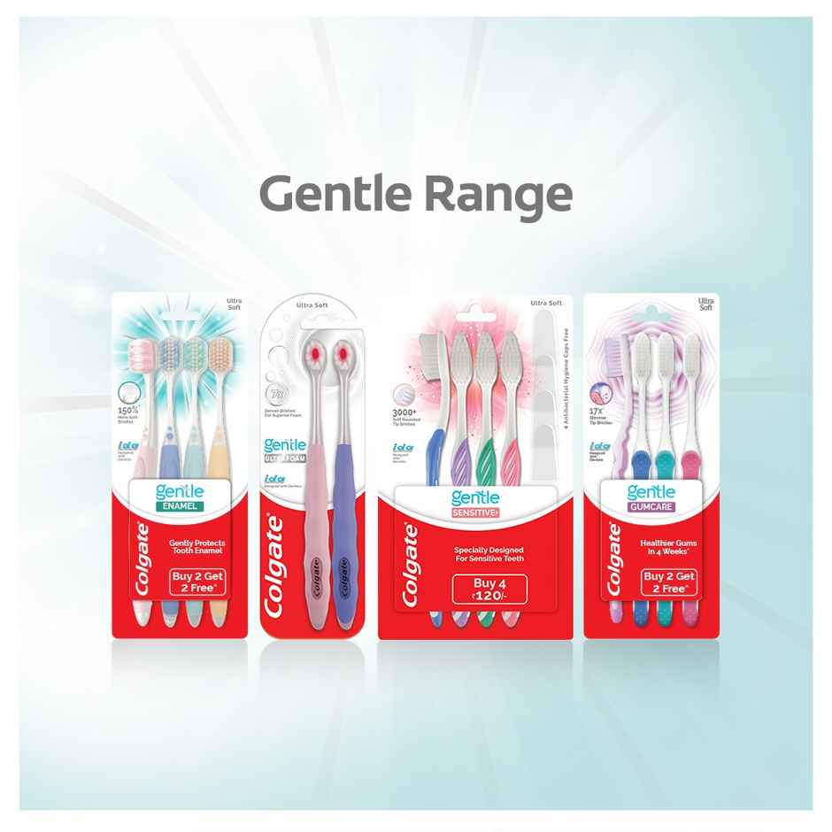 Colgate Gentle Enamel Toothbrush Ultra Soft (4pc) & Colgate Maxfresh Toothpaste, Blue Gel Paste With Menthol For Super Fresh Breath (Peppermint Ice) (150g) Combo