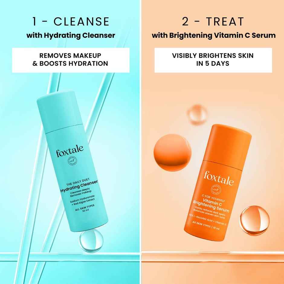 Foxtale Glow-On-The-Go Gift Set | Mini Cleanser, Serum, Moisturizer & Sunscreen + Pouch