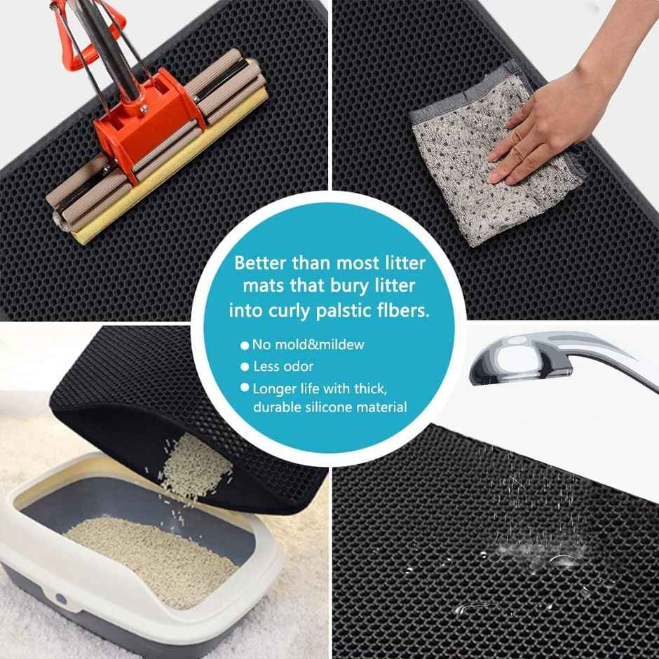 Petcrux Cat Litter Mat, 15.7*23.6 Inches/40*60Cm Litter Mat Double Layer Open Edge (Black/Grey)