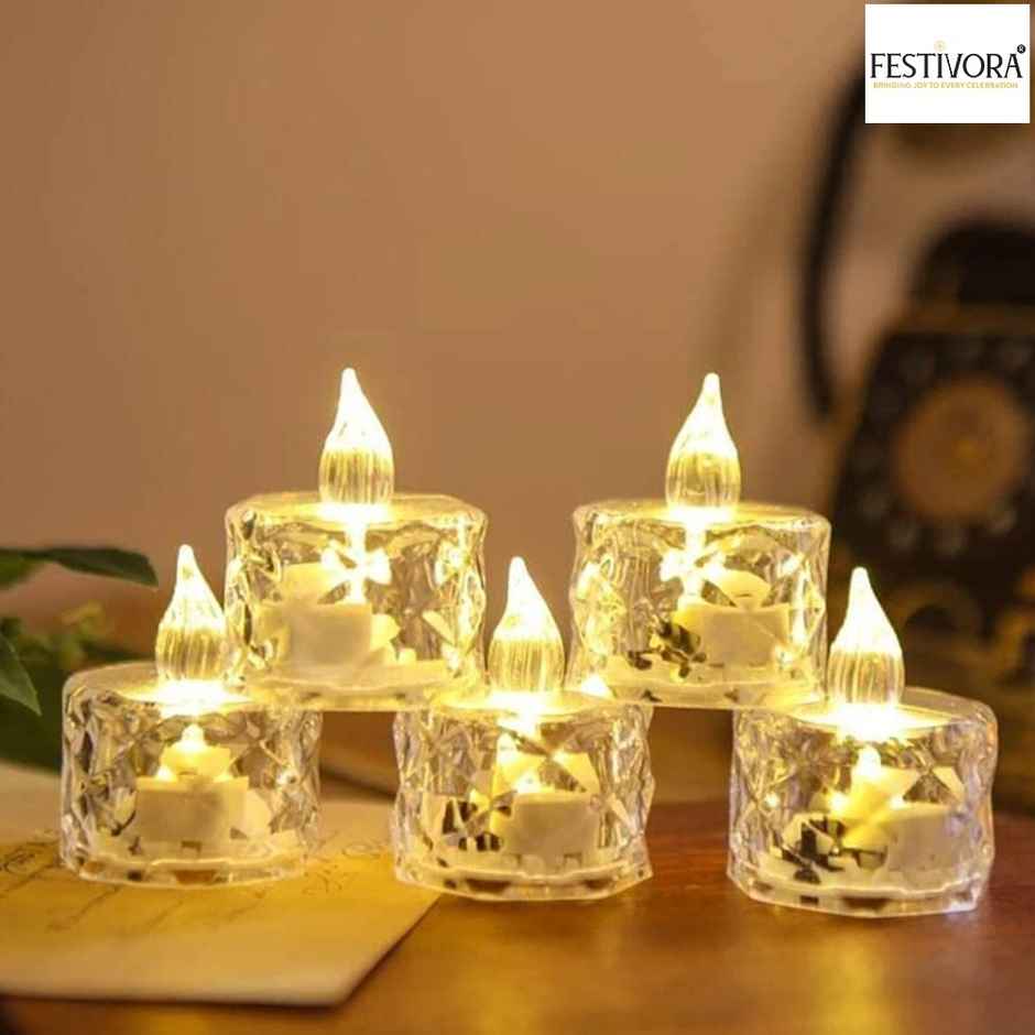 Festivora Pack of 6 Crystal LED candles-Battery powered, warm white , perfect for decoration