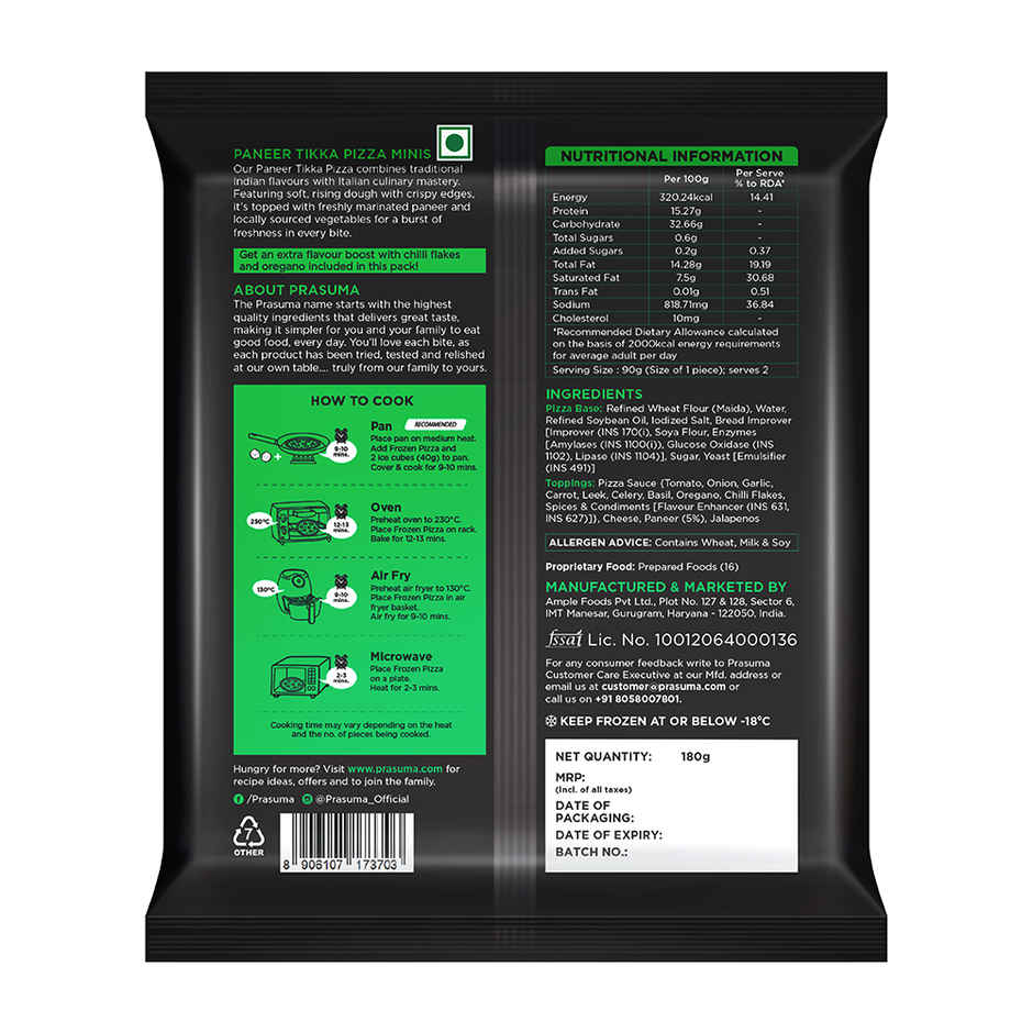 Prasuma Pizza Minis - Paneer Tikka(180gms) & Prasuma Korean Fried Potato - Spicy K-Bbq(275gms) Combo