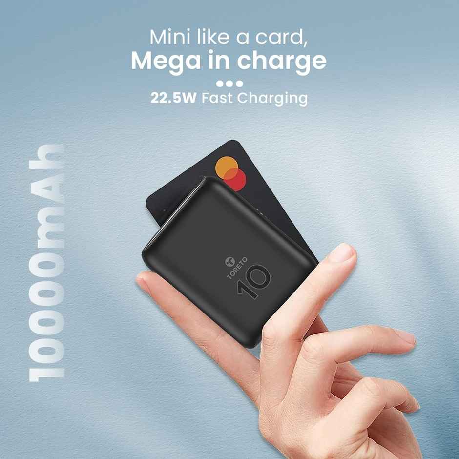 Toreto 10000 mAh QC PD 22.5W Mini Power Bank Fast Charging for iPhone | Android & Other Devices