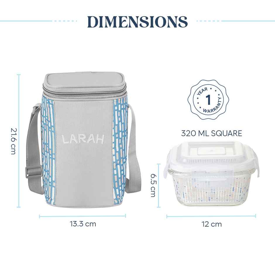 Larah Glassware Vogue Borosilicate Glass Lunchbox 3pc Square Container Set | 320ml | Microwave Safe