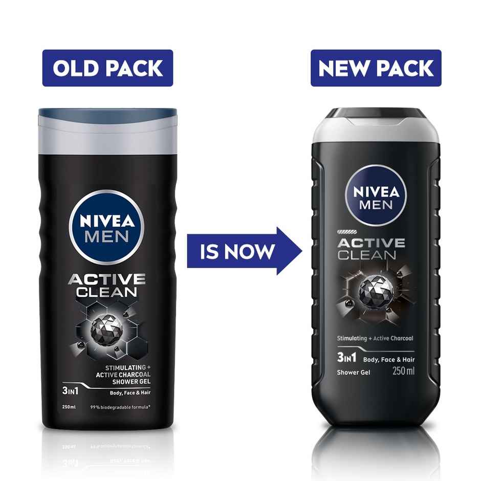 Nivea Men Active Clean with Active Charcoal Shower Gel for Body Face & Hair