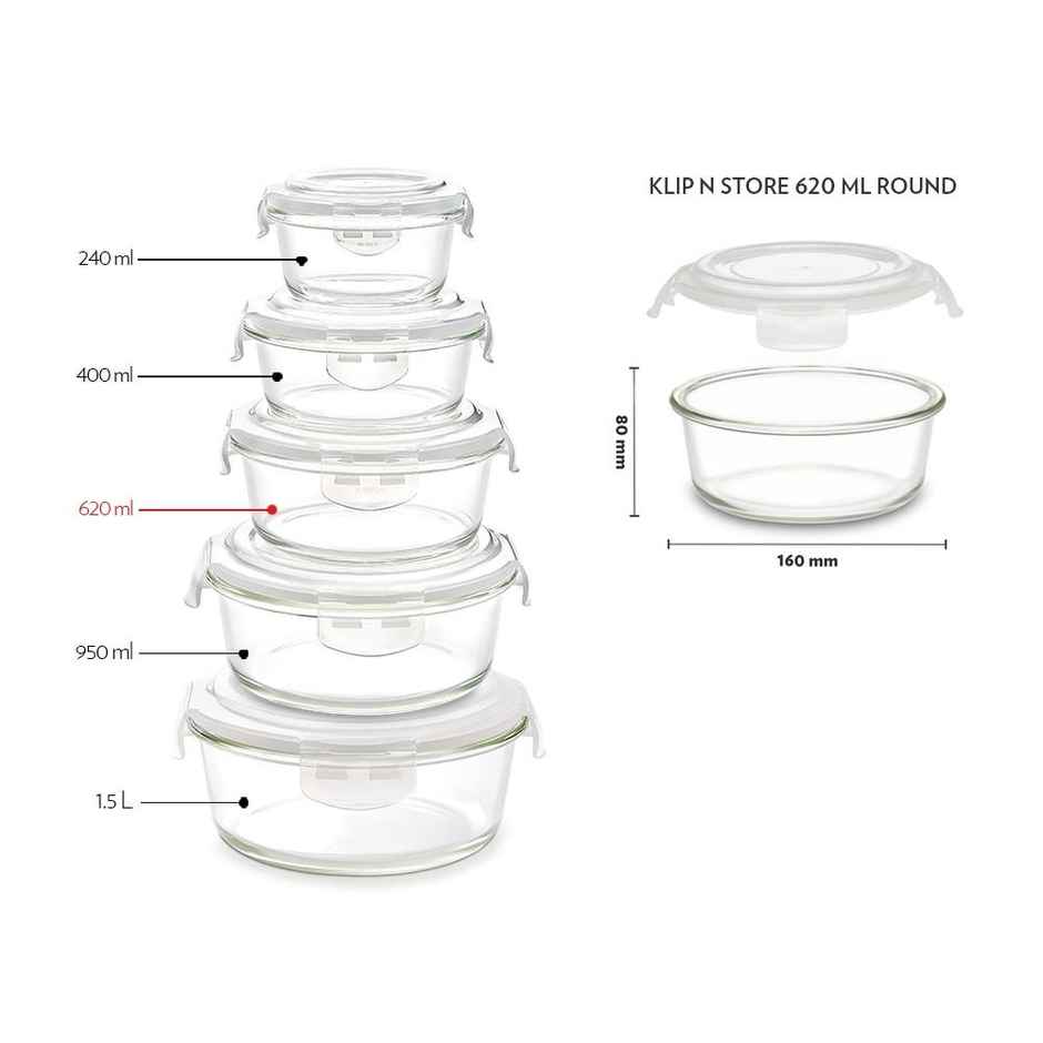 Borosil Klip N Store Storage Container With Airtight Lid (620 ml) | Borosilicate Glass