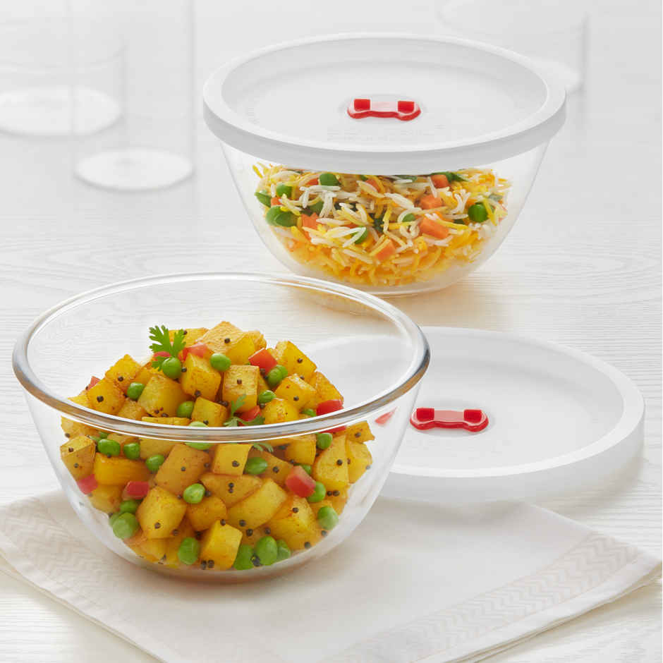 Borosil Mixing Bowl Set With Lid (900 ml)| Borosilicate Glass | Microwave Oven Safe