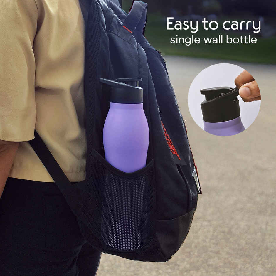 Borosil Grip Go BIS Approved Single Wall Stainless Steel Water Bottle | Purple | 950 ml