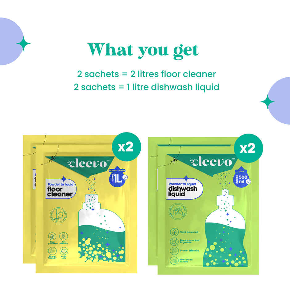 Cleevo Dishwash Gel, Powder To Lliquid Floor Cleaner Refill