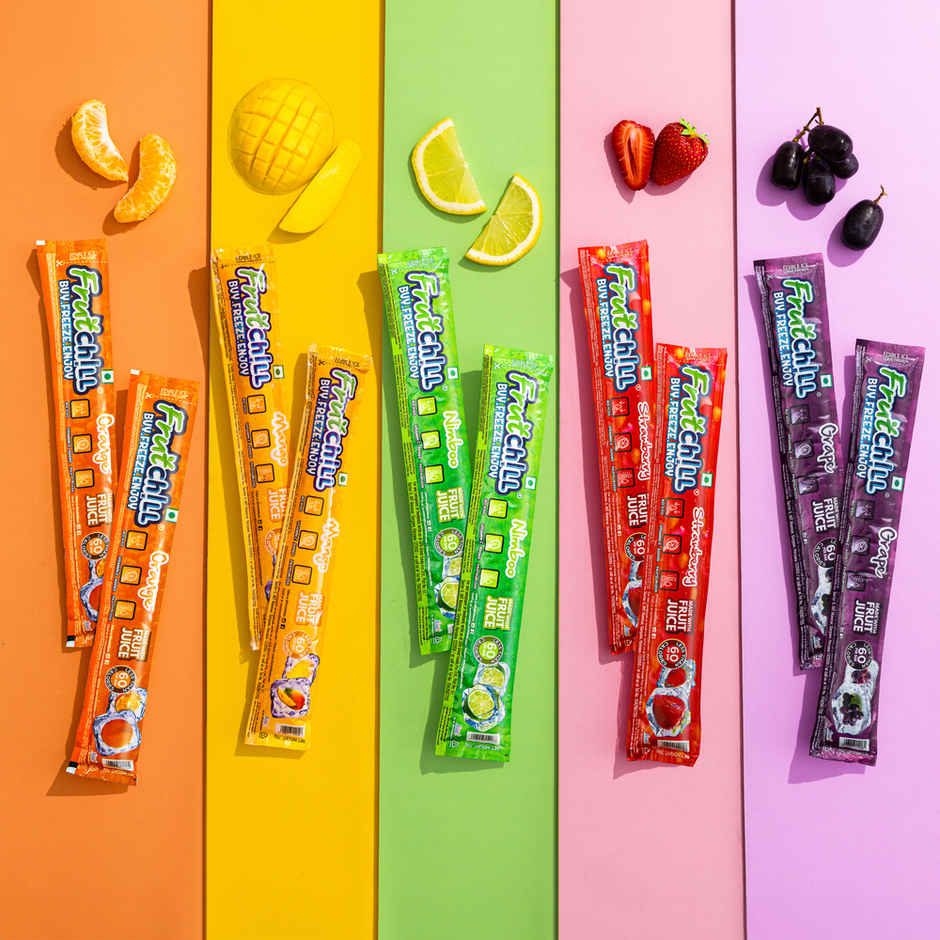Fruitchill Ice Pops/ Frozen Juice Bars Multipack- Mango, Strawberry, Orange, Nimboo, Grape