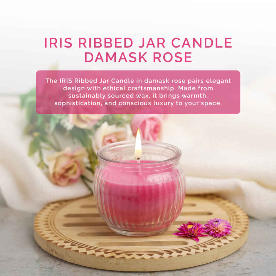 IRIS Damask Rose Ribbed Jar Scented Candle