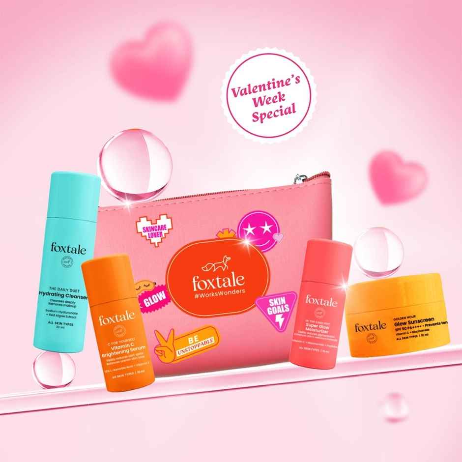 Foxtale Glow-On-The-Go Gift Set | Mini Cleanser, Serum, Moisturizer & Sunscreen + Pouch