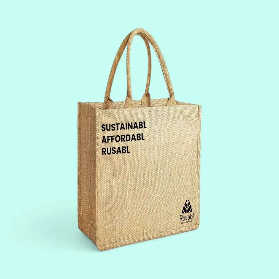 Rusabl Jute Bag for Lunch Box, Shopping, Gifting, Eco-friendly, Waterproof lining - Beige