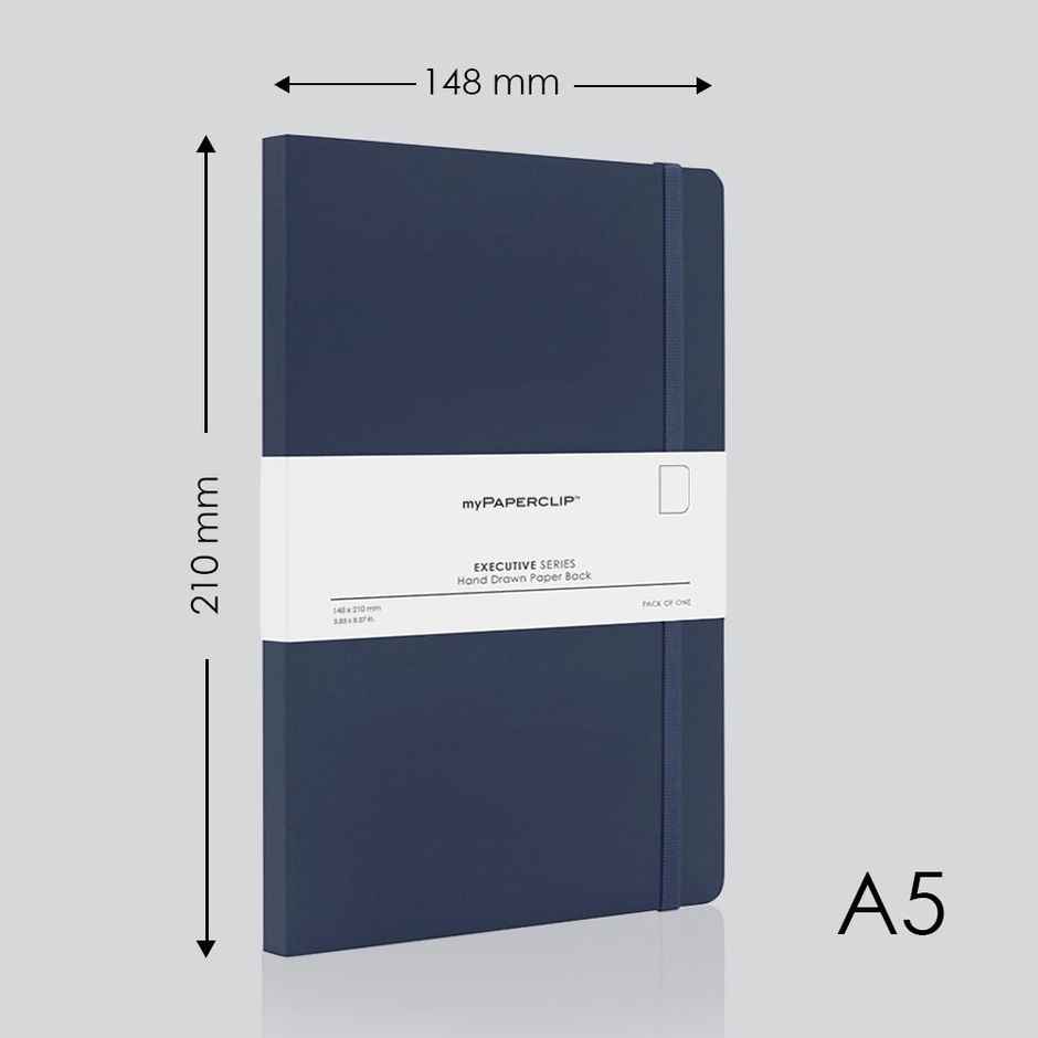 myPAPERCLIP Executive Series A5 Notebook | Soft Cover | Blue | 240 Plain Pages | Flat-lay Design