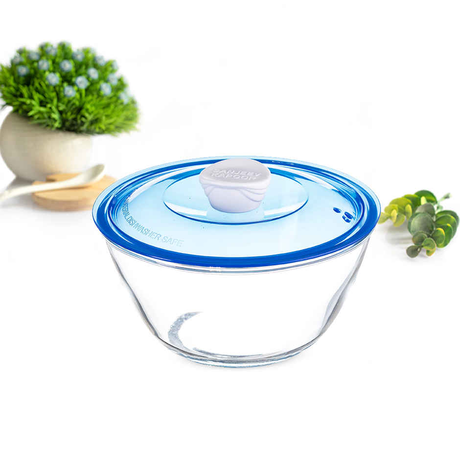 Sanjeev Kapoor Kingston High Borosilicate Mixing Bowl -Bluelid 1 L - Set Of 1 Pcs