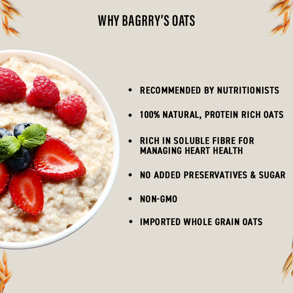 Bagrry's Rolled Oats Jar High Fibre Premium Rolled Oats Protein Rich Breakfast Cereal Wholegrain Breakfast Combo