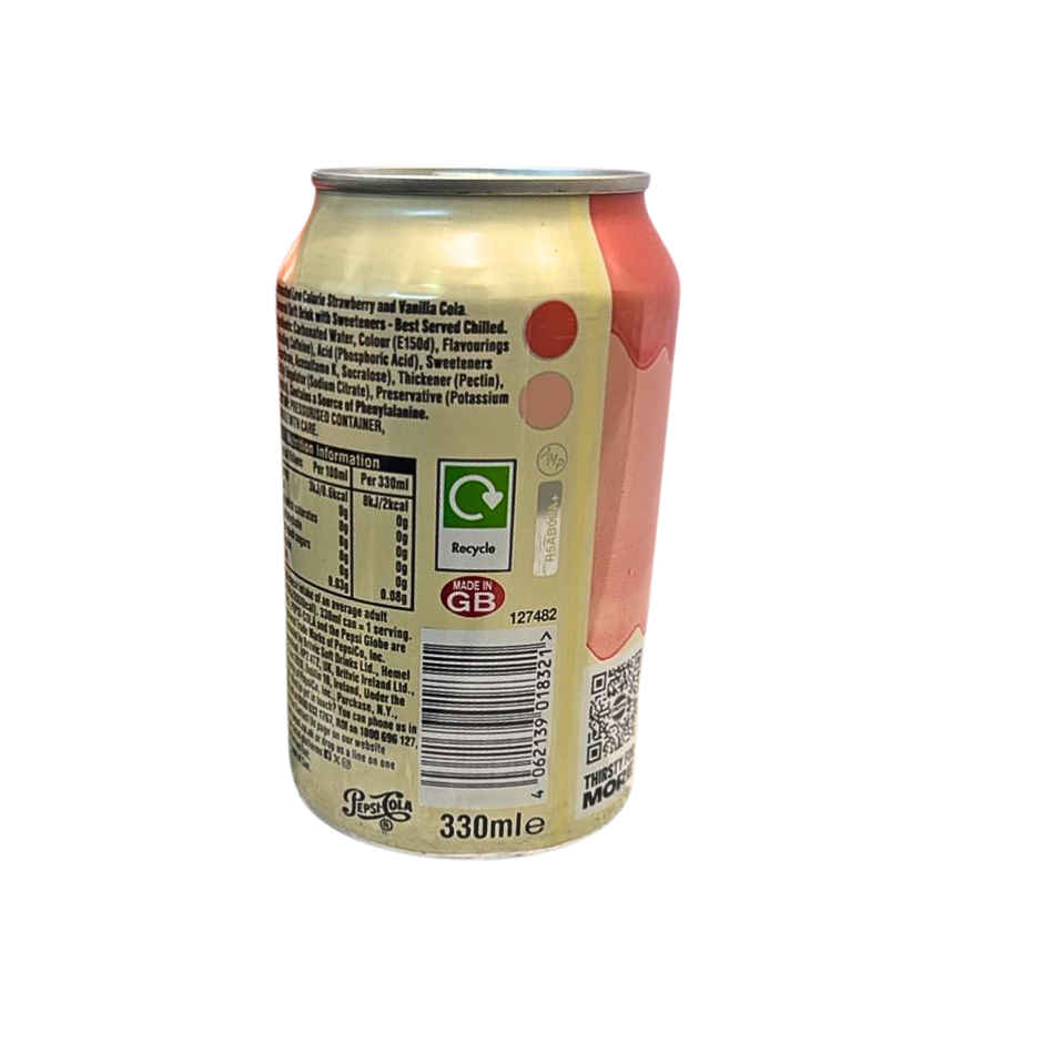 Pepsi UK Zero Sugar Strawberries and Cream Flavored Cold Drink Can