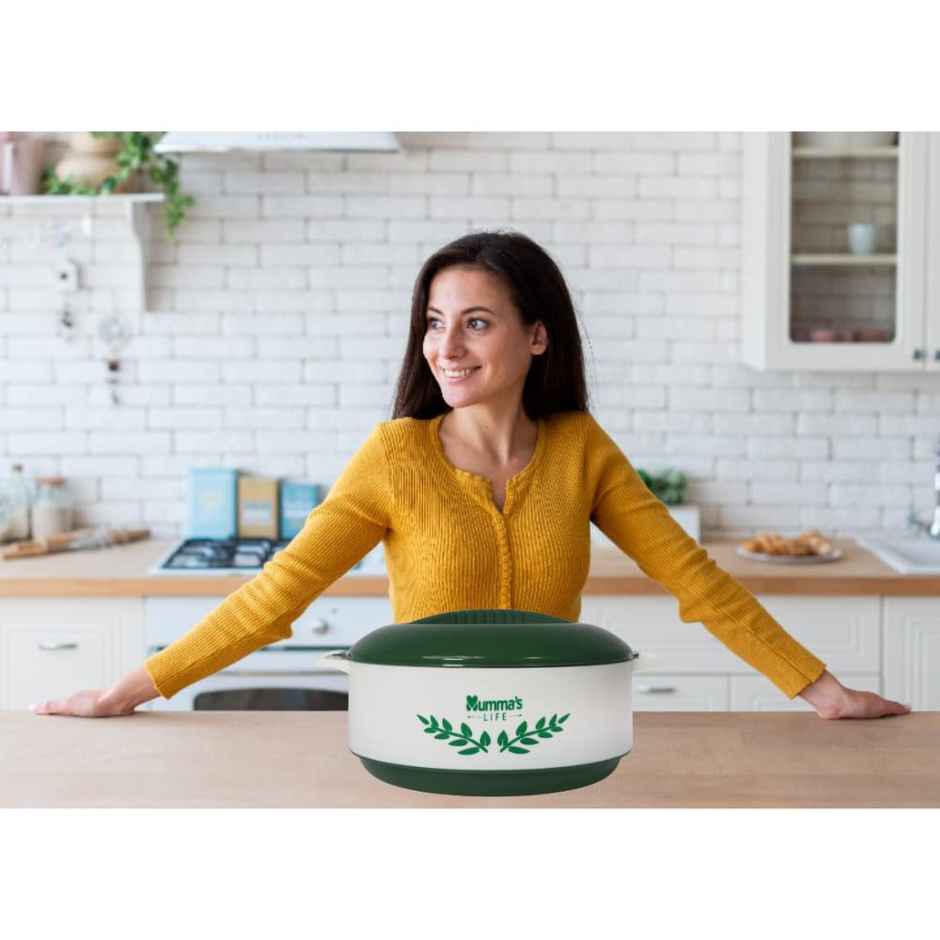 Mumma's Life Plastic Casserole With Lid For Roti/Chapati (Green) (2000Ml)