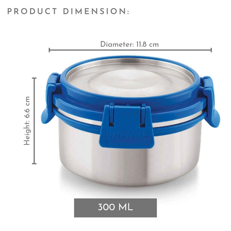 Magnus Deluxe Stainless Steel Klip Lock Container - 300 ml |Airtight, Leakproof And Bpa Free