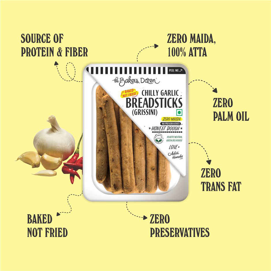 The Baker's Dozen Zero Maida Breadsticks (Grissini) | Baked | No Palm Oil | Whole Wheat