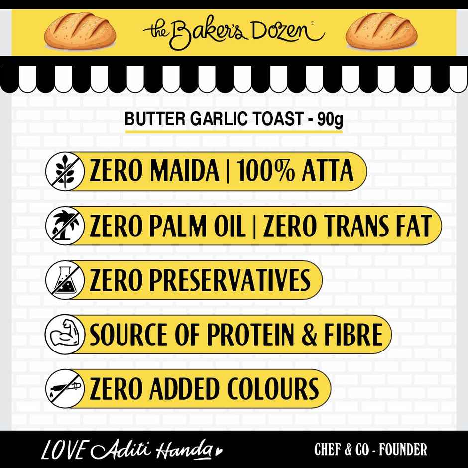The Baker'S Dozen Zero Palm Oil Malabar Parota | Wheat Paratha | Ready To Eat | Ready To Cook (210g) & The Baker'S Dozen Zero Maida Butter Garlic Toast Baked Snack No Palm Oil No Preservatives 100% Wholewheat (90g) Combo 