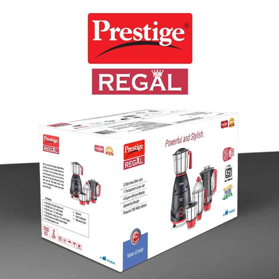 Prestige Regal Mixer Grinder | 750 W | 4 Jars - Black & Red