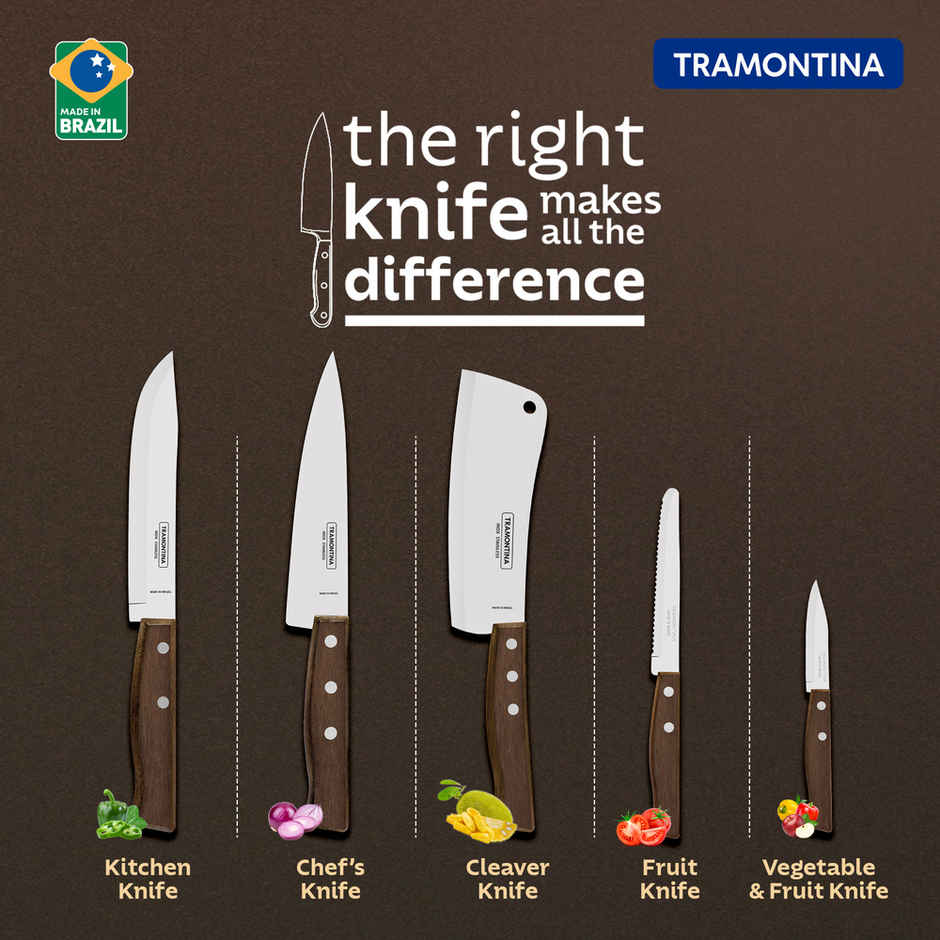 Tramontina Tradicional Stainless Steel Vegetable And Fruit Knife Chaku, 7.6 Cm 3 Inch | Brown