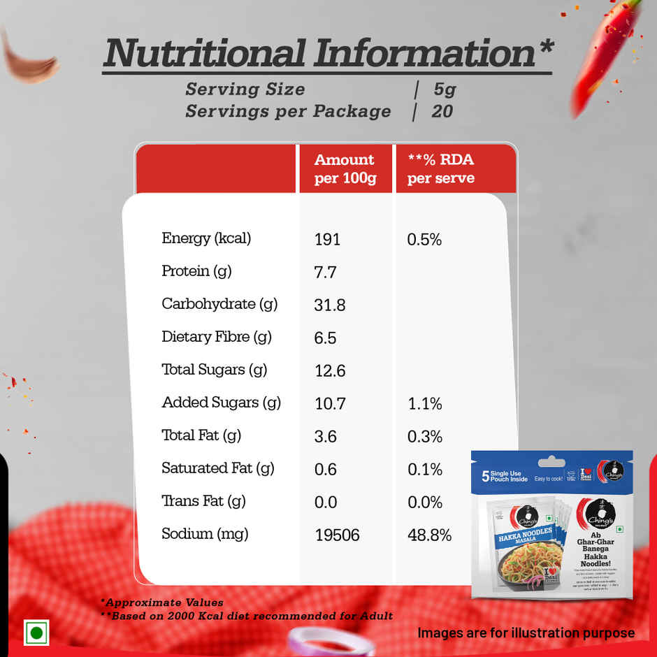 Chings Secret Hakka Noodles Masala, 100 g, Easy To Cook, Meal Kit, Cooks in 4 / 5 Mins