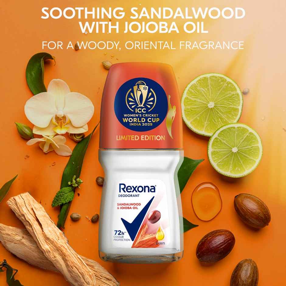 Rexona Antiperspirant Roll-on | Sandalwood & Jojoba Oil, 12-HAS & Glycerin