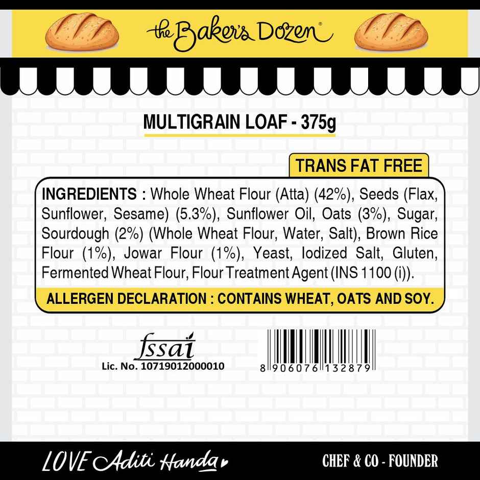 The Baker's Dozen Zero Maida Multigrain Bread | Whole wheat(Not Brown) |Superseed bread|Atta Bread