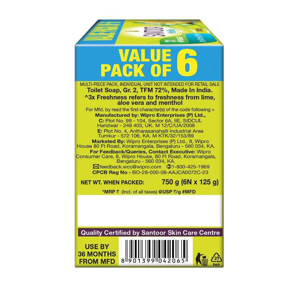 Santoor Fresh Skin Aloe Vera and Lime Bathing Soap With Anti-Aging Properties For All Skin Types