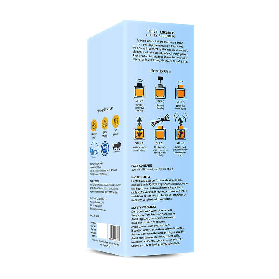 Tattvic Essence Luxury Reed Diffuser Set | Patchouli & Chamomile - 120 ml