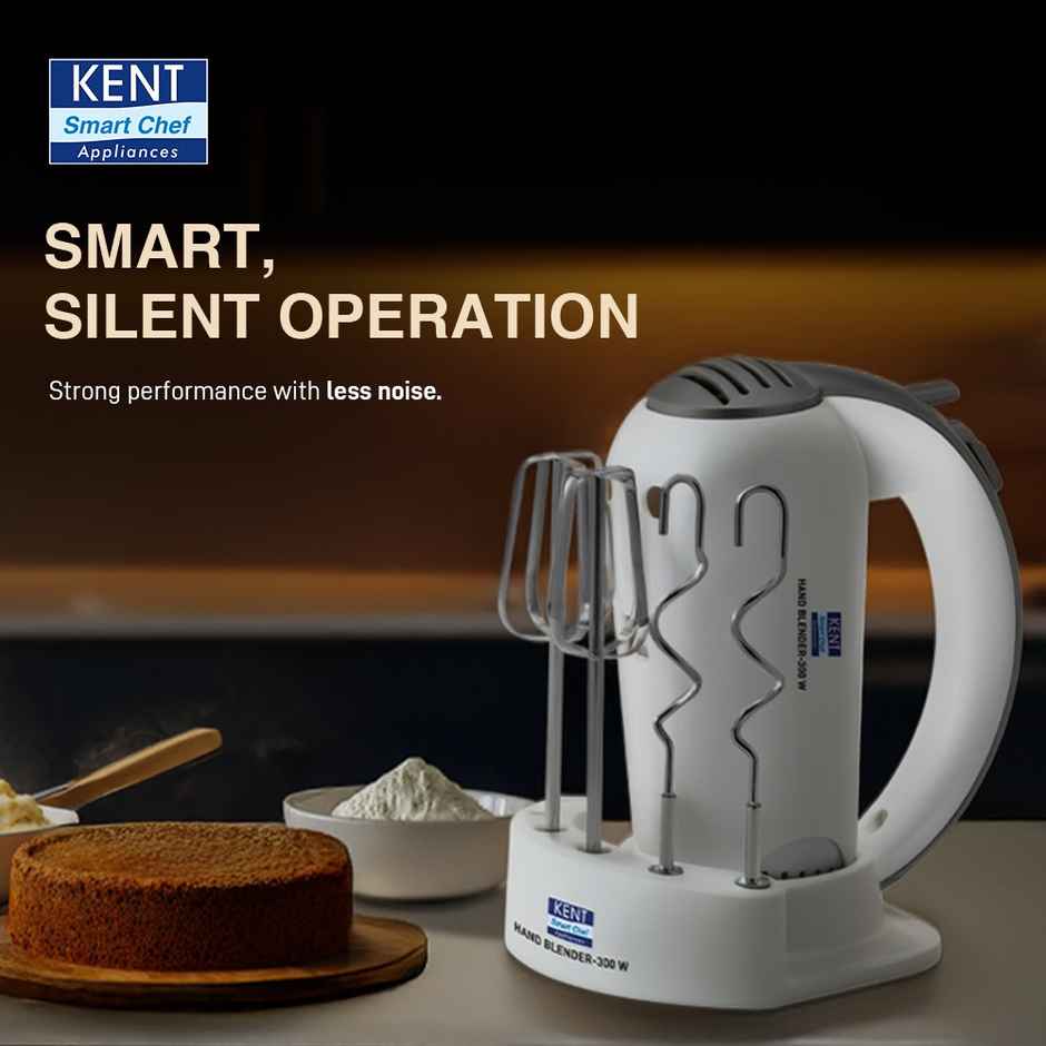 Kent 16051 Hand Blender | 300W | 5 Speed Control | Turbo Function | Beaters & Dough Hooks | White