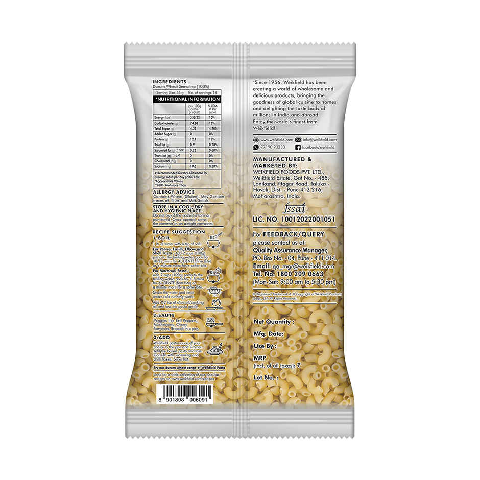 Weikfield Elbow Pasta | Premium Quality Durum Wheat Semolina