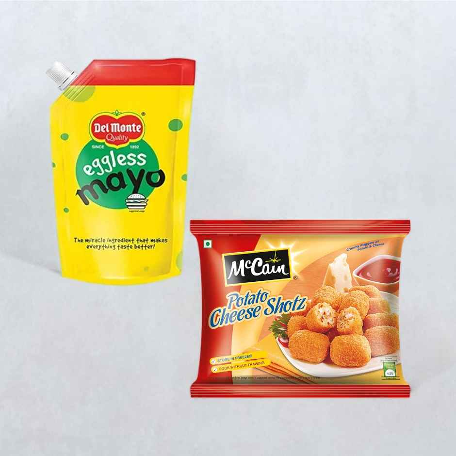 Del Monte Eggless Mayo(500gms) & Mccain Potato Cheese Shotz(250gms) Combo