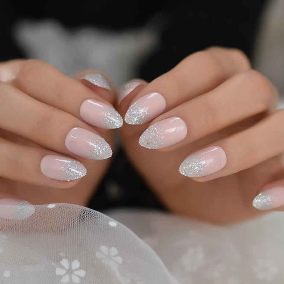 Gush Beauty Nailed It Reusable Luxury Press On Nails | Short Round | Aura | Nude & Silver