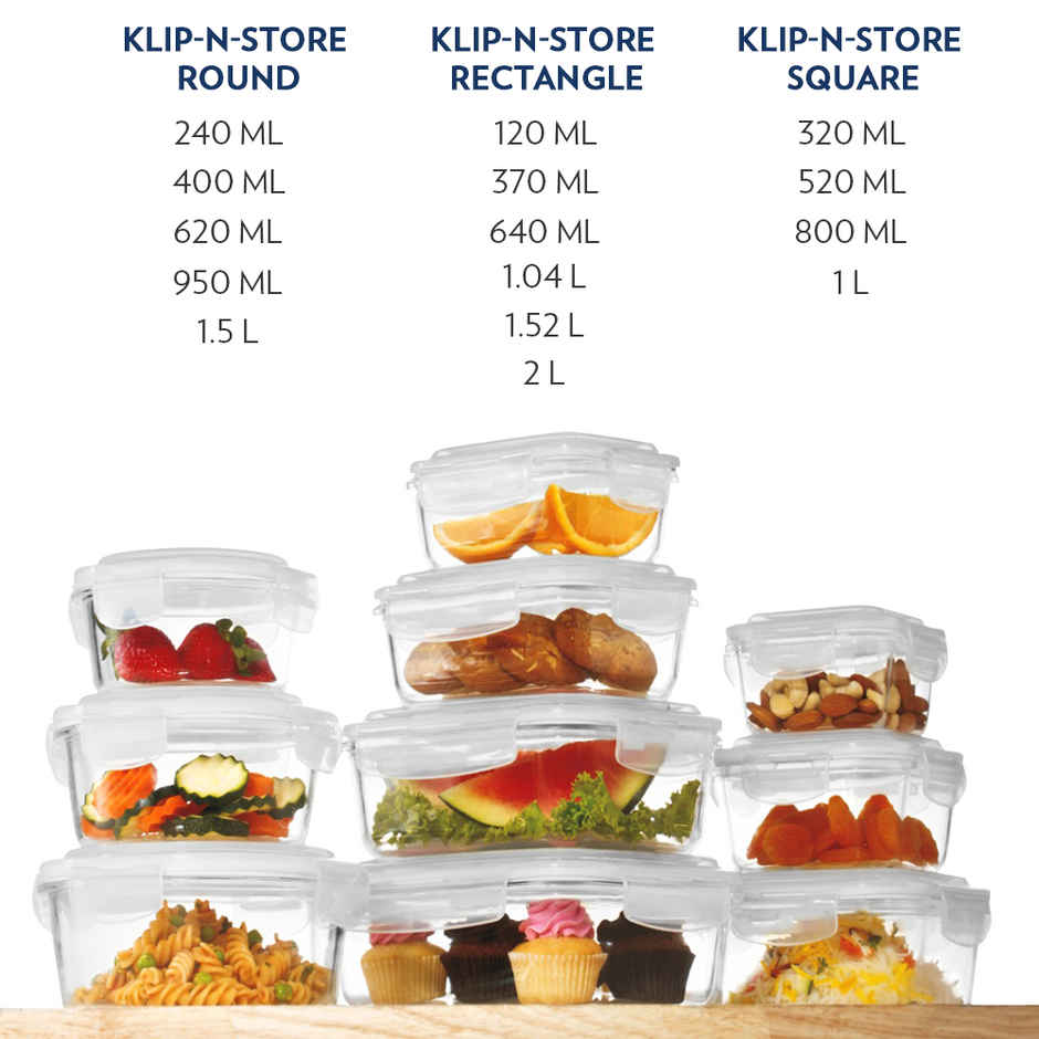 Borosil Klip N Store Storage Container With Airtight Lid (400 ml) | Borosilicate Glass