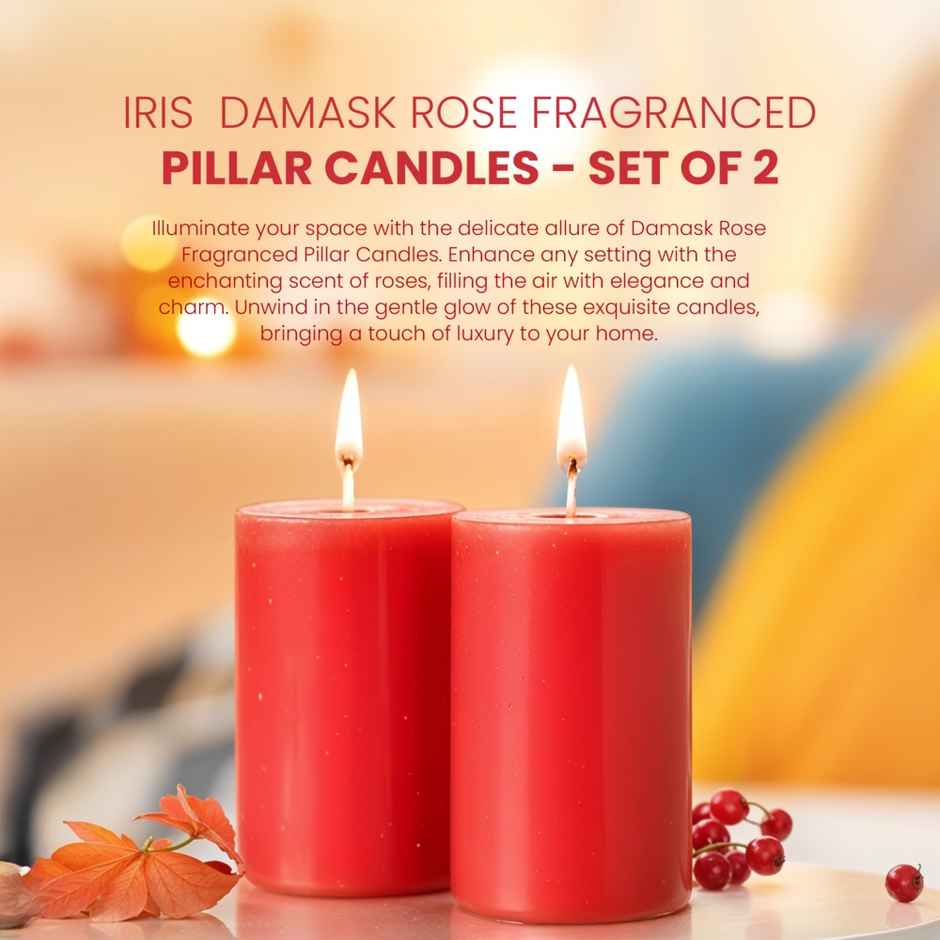 Scented Pillar Candles | Damask Rose | Pack of 2 | Home Decor | IRIS