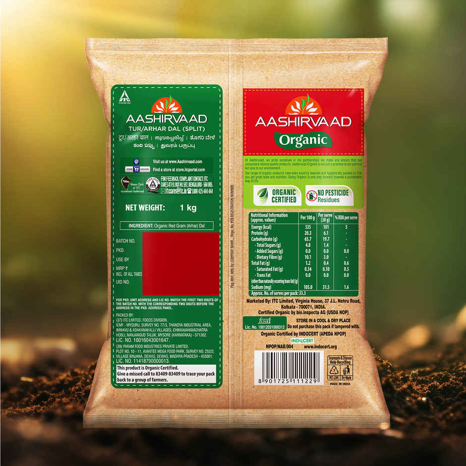 Aashirvaad Organic Arhar/Tur Dal | 100% Organic Arhar/Tur Dal Rich in Protein