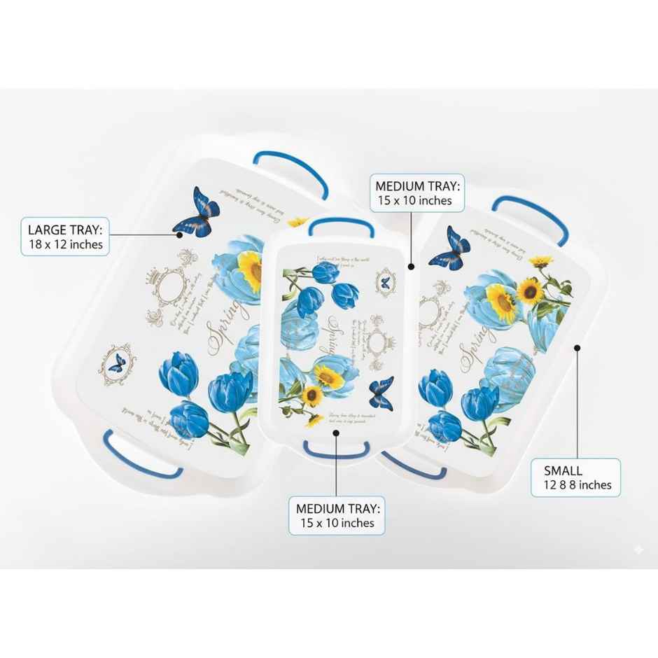 ReeQ 3-Piece Floral Printed Serving Tray Set | Multipurpose Plastic Trays with Handles