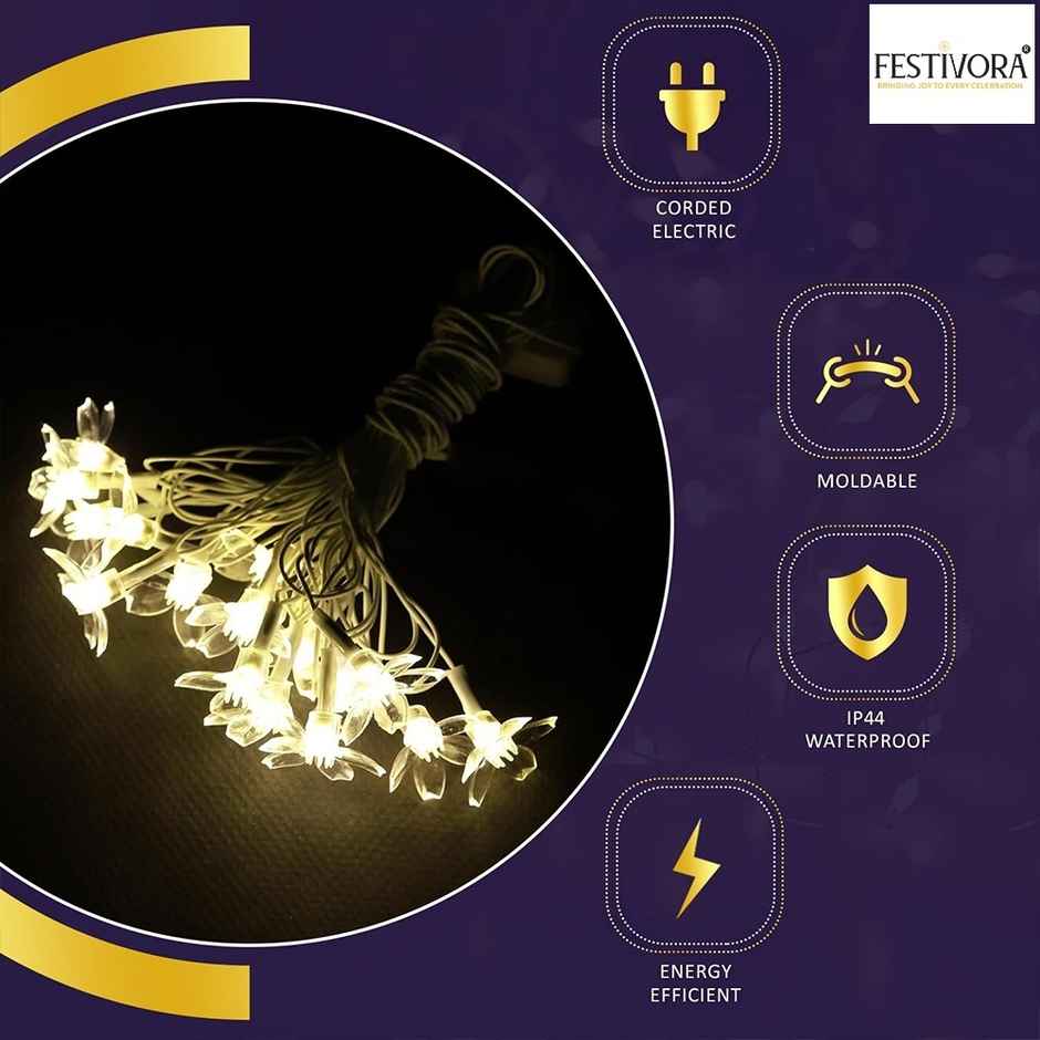 Festivora Silicon flower Warm White LED String lights | 14 LEDs | Festival & Room Decoration