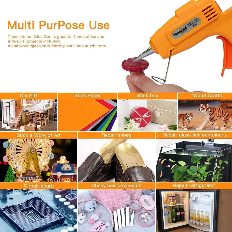 Themisto 20 Watt Mini Hot Melt Glue Gun With 10 Glue Sticks For Diy Art And Crafts.