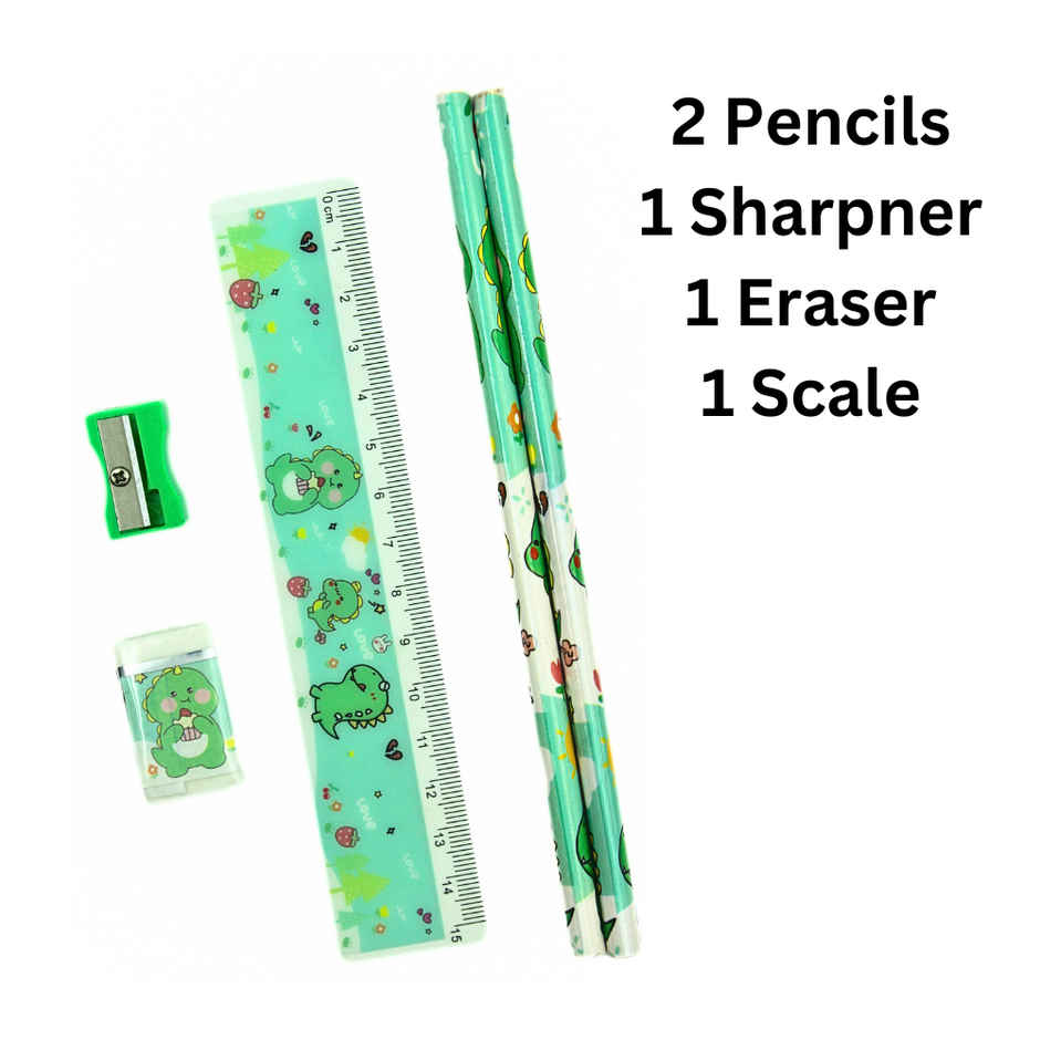 Stationery Set For Kids - Assorted Color (Pencil, Eraser, Sharpener, Scale)